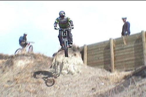 This is Rob dropping off a bank.  This is right off the bike paths near Glenmore Lake.