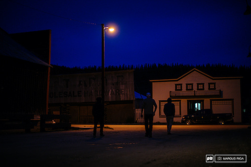 The boys! After a long drive, we landed in Dawson City fairly excited. If you ever go there you will feel what we felt, which is the sensation of stepping back into a memory. Dirt streets, wooden sidewalks, buildings changed only by time. Here we are heading out to find the 'Sourtoe.'