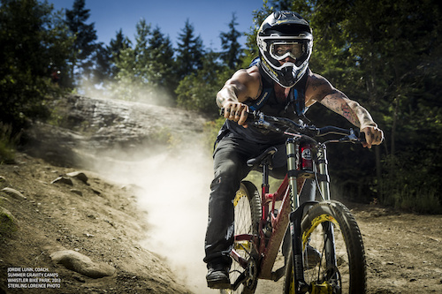 Jordie Lunn, coaching for Summer Gravity Camps, in the Whistler Bike Park, July 2013.