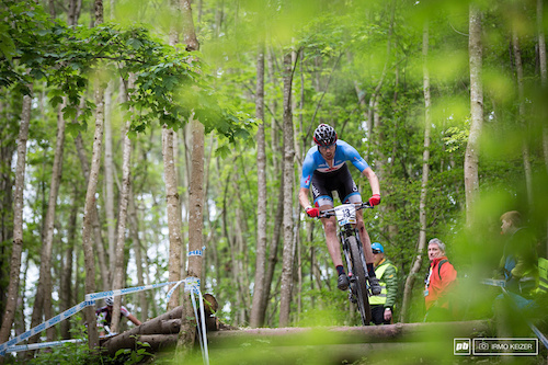 Canada's number one rider in the men's U23, Leandre Bouchard  making his way down the Albstadt drop. He finished in 6th.