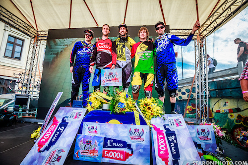 The fast five on a deck. Congratulations to all of the riders how made it to the bottom of Bratislava.