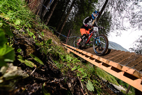 SCHWANIGER Jana Lisa of Austria races down the downhill track of the Bikepark Serfaus-Fiss-Ladis during the Kona MTB Festival Serfaus-Fiss-Ladis.ROOKIES in Tyrol, Austria, on August 9, 2014. Free image for editorial usage only: Photo by Felix Schüller.