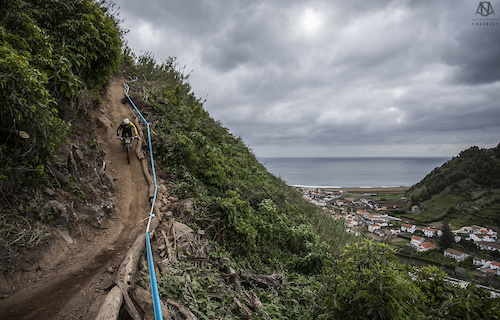 View of the trail and the village of Faial da Terra. This trial his made of dirt track on the hills