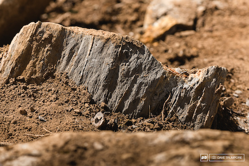 These sharp and ragged rocks exposed in the racing line are bound to be the nemisis of many many riders this weekend.