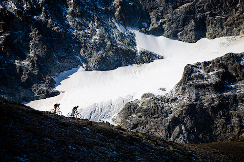 Yohann and Tobi making their way down from Piz Nair. This trail is surrounded from epic views, from top to bottom