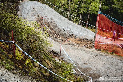 The corkscrew below the road gap has been changed just a bit this year to resemble more of a wallride then a berm.