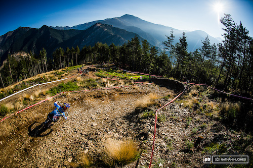 Danny Hart shreds the morning light on the second day of beautiful weather her in Andorra.