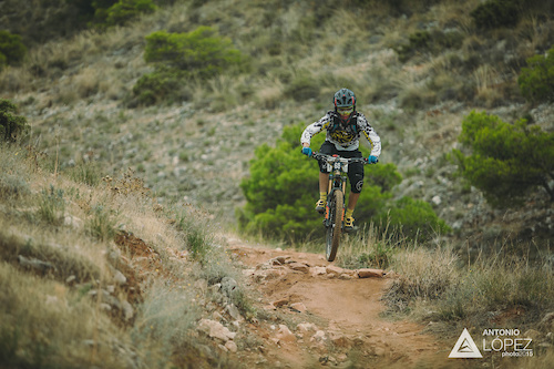 Moreno Salvador from Spain races down  stage 2 during the practice for the 5th stop of the European Enduro Series at Malaga / Benalmadena, Spain, on October 17, 2015. Free image for editorial usage only: Photo by Antonio Lopez