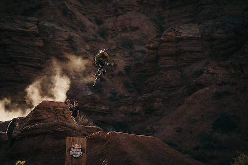 Kelly McGarry getting the last of the afternoon light during the 2015 Red Bull Rampage in Virgin, UT.