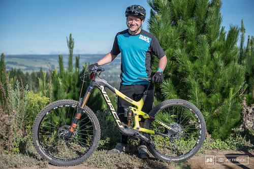Fraser rides a Norco Range on fox with Schwalbe tyres.