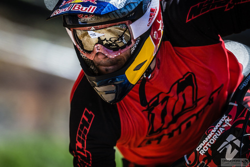 The determination of a winner shining through, Tomas Slavik gets ready for his first Crankworx in five years.  (Photo by Clint Trahan/Crankworx)