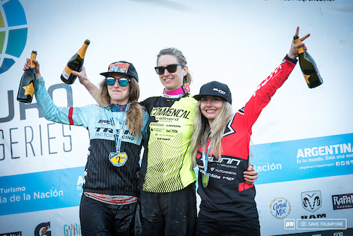 The top three women from the EWS in Bariloche, Argentina.