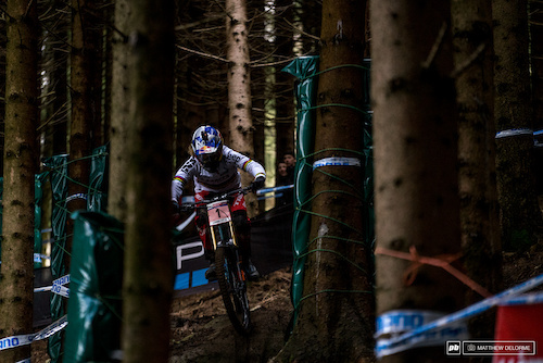 Rachel Atherton running to a second place qualifying today. The champ is no stranger to sloppy conditions like these, look for her to lay down the gauntlet tomorrow.