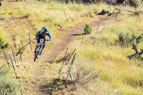Dan Chiang getting a bit loose on stage one of the Enduro.