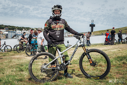 Bryn Atkinson was ripping about on his Norco Optic 7. The frame was a size medium,  120mm rear, 130mm front.