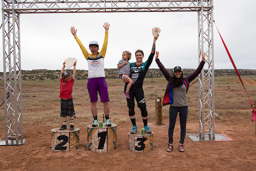 Parts of the Women's Pro/Open Podium. The early evening wind blew everyone/thing away just before awards. 

1. Cooper Ott - 21:20.968 - Crested Butte, CO
2. Lauren Bingham - 21:52.294 - Sandy, UT
3. Anne Galyean - 22:04.645 - Golden, CO
4. Teal Stetson-Lee - 22:05.992 - Reno, NV
5. Angelica Ramirez - 22:07.014 - Salt Lake City, UT

Photo: Mike Schirf