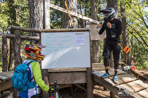 "Where the F--k do we go now?"Liz Miller and Joanna Petterson exchanging notes on trail links during the full tilt boogie of the TDS Enduro's practice on Friday.