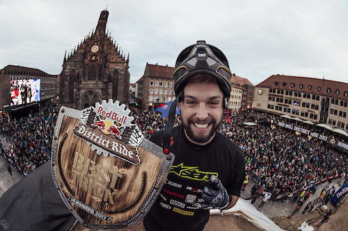 Winner Nicholi Rogatkin of the United States posing for a photograph during the best trick contest of the Red Bull District Ride 2017 in Nuremberg, Germany on September 1st, 2017 // Marc MÃ¼ller/Red Bull Content Pool // P-20170901-11731 // Usage for editorial use only // Please go to www.redbullcontentpool.com for further information. //