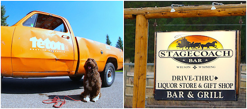 Hueco posing with Teton Gravity truck &amp;  Stagecoach Bar sign