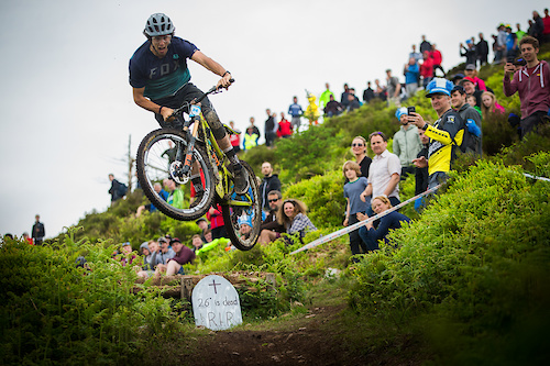Is 275 next?  As the last guy to win a World Cup on 26, the first to take the overall on 275, and seen here boosting on a 29er, Ratboy is probably wondering what all the fuss is about.