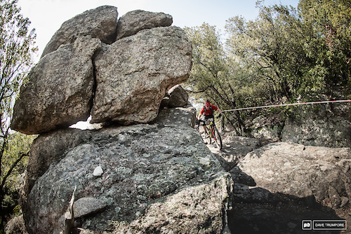 Chris Ball pounds down the boulder field that is Stage 3.