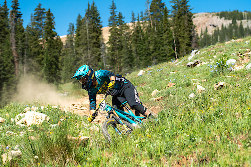 Shawn Neer railing down the Rose Bud trail of stage 1.