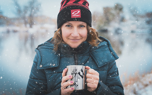 Shooting products like coffee mugs and beanies isn't always the most exciting stuff, but I definitely tried to make the most out of it. We had snow on the ground for this shot, and I added snow flakes in the air and steam from the mug in post.