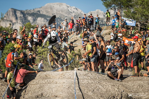 Lewis Buchanan was one of the only riders to send it off this steep, blind chute