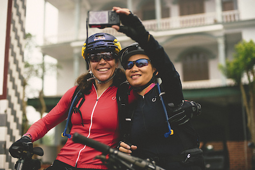 Huyen Nguyen and Rebecca Rusch take a selfie along the Ho Chi Minh Trail for the feature film project 'Blood Road' in Vietnam, Laos, and Cambodia in March, 2015. // Josh Letchworth/Red Bull Content Pool // AP-1UD72N2PS1W11 // Usage for editorial use only // Please go to www.redbullcontentpool.com for further information. //