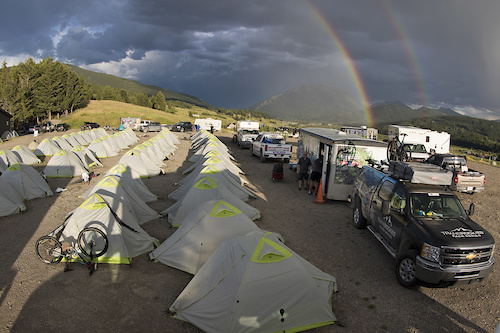 Double rainbow over Transrockies tent village