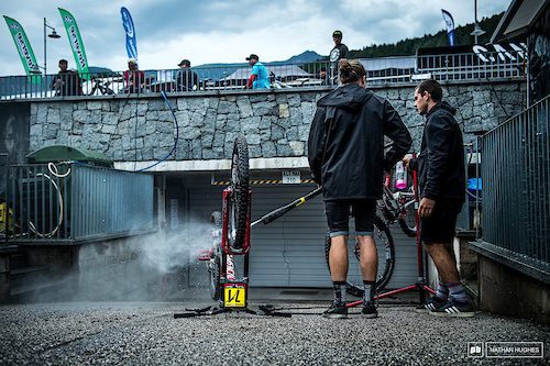 Last bike wash at this race? Let's hope so. The forecast is looking clear for the big day.