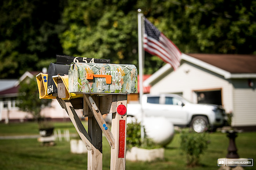 All American neighbourhood mailbox, flag, truck combo.