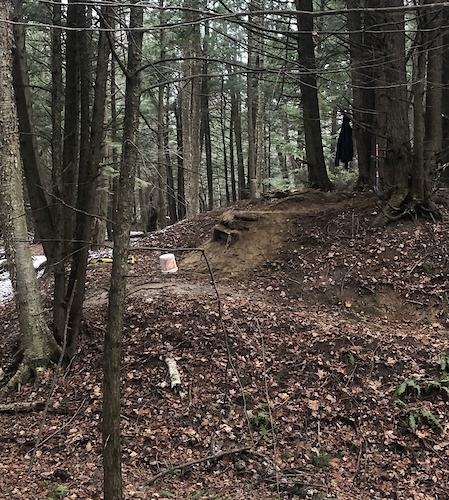 Build new small drop ( it drops 5ft and gaps  5ft) and new connecting trail.
Connecting will be done soon, but is ride able now.