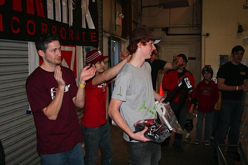 Chris walking away with the Riot Build Kit