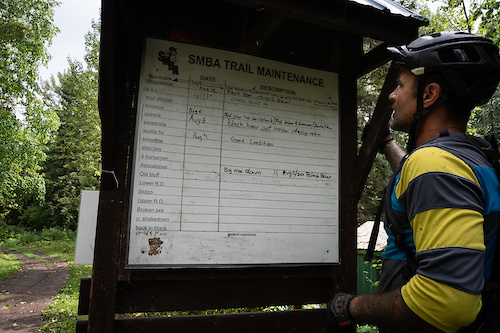 SMBA Director of Trails Dave Percy checking out the maintenance board