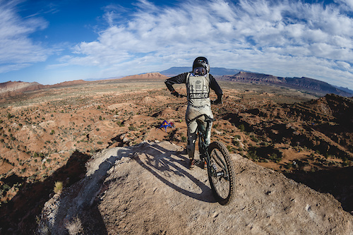 Cami Nogueira prepares to drop her line on ride day 1 at Red Bull Formation in Virgin, Utah, USA on 29 May, 2021
