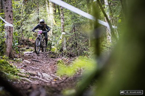 Juliette Willmann, on her way to the top step of the podium for her first Enduro Series race.