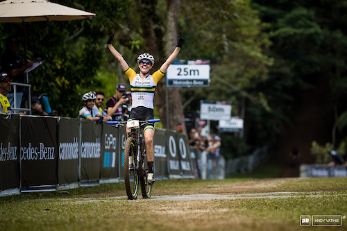 Rebecca McConnell finally gets that first World Cup win.