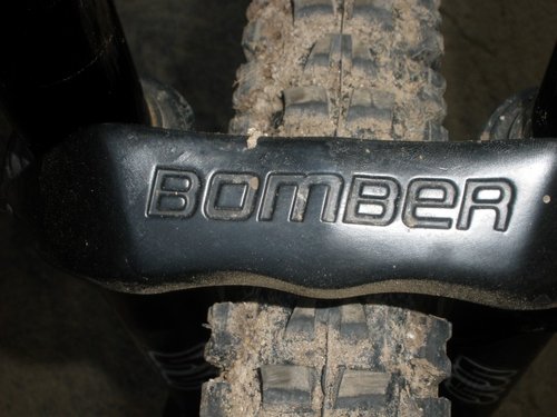 bomber logo on fork