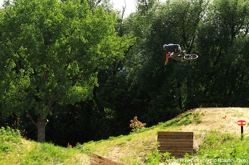 Opening day at Valmont Bike Park! Here Cob aws the crowd with a nicely boosted table!