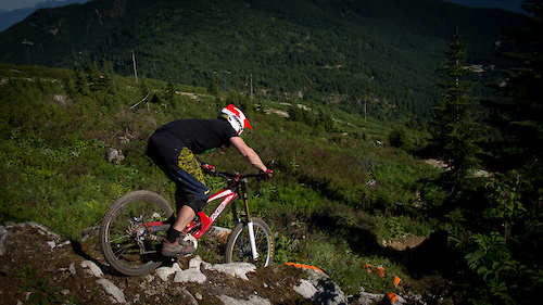 Adam Mantle doing one of the stunts on the Hemlock DH Track
