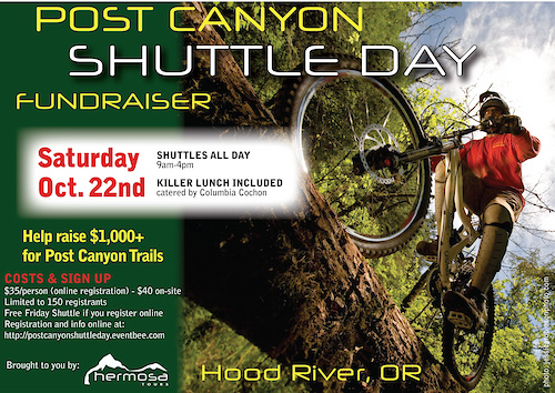 $35 Bucks gets you as many laps as you can do from 9-4pm. Sign up at www.postcanyonshuttleday.eventbee.com
SUPPORT THE TRAILBUIDLERS BY RIDING TRAILS AND HAVING FUN!
