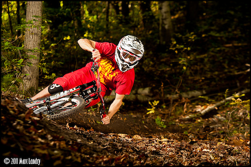 Tyler Skrinek railing the berm at Big Trees with moto inspired style.