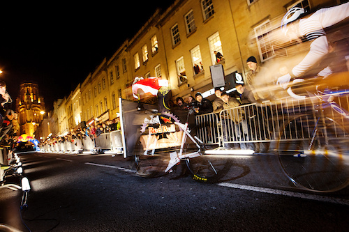 Event participants performing in Red Bull Hill Chasers on Park street in Bristol, UK, on the 18th of February 2012.