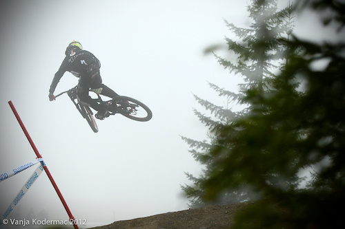Sam Hill disappearing in the morning fog. Seventh fastest time for him.