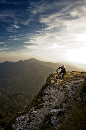 Riding with full speed, on the edge of 200m drop is pretty gnarly! Specailly with the sunset behind you.