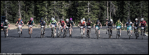 Women start the Blitz near Mt Bachelor, Oregon. Look at the elbows flying after the first few cranks chasing after the $500 holeshot prize.