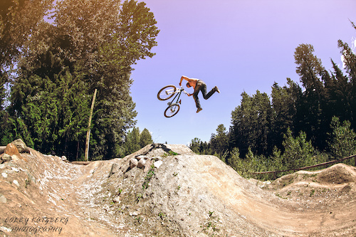 Tailwhip over the large set at the Whistler Dirt Jumps