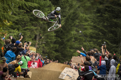 Graham Agassiz at the official whip off championships, Crankworx 2013.