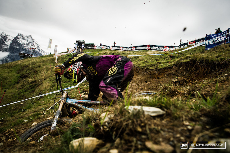Bas Van Steenbergen diving into the first turn at Leogang.